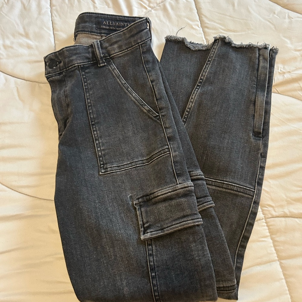 All Saints Women's Charcoal Cargo Jeans